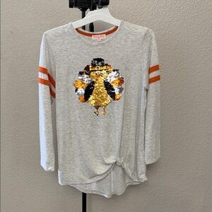 Sequin Turkey Top - Gray and Orange